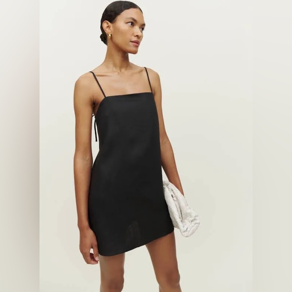 Reformation Aubree linen black mini dress brand new with tags